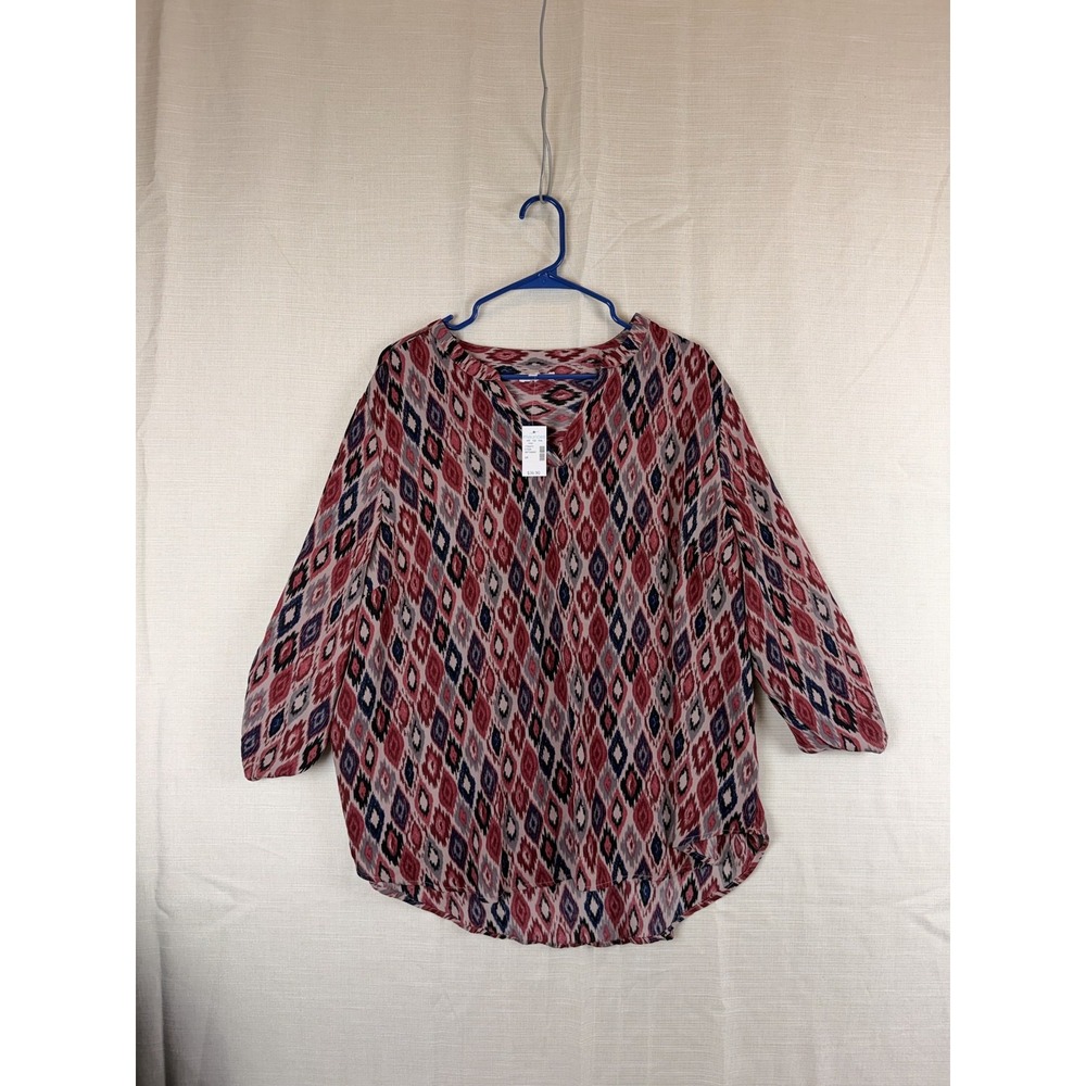 Maurices Blouse Womens 2X Multicolor Geometric Roll Tab 3/4 Sleeve Tunic Top
